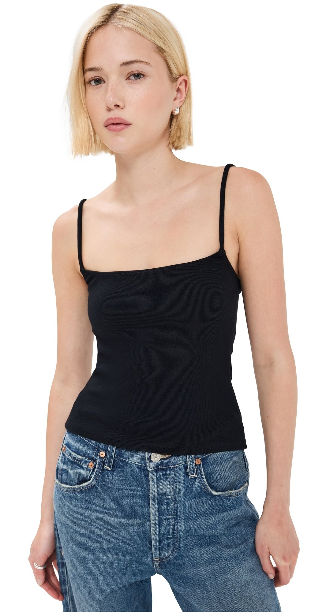 perfectwhitetee Ribbed Skinny Tank True Black M