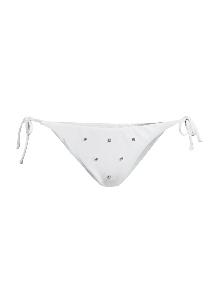 Women's Diamond Heat Crystal-Embellished String Bikini Bottom - White - Size Large