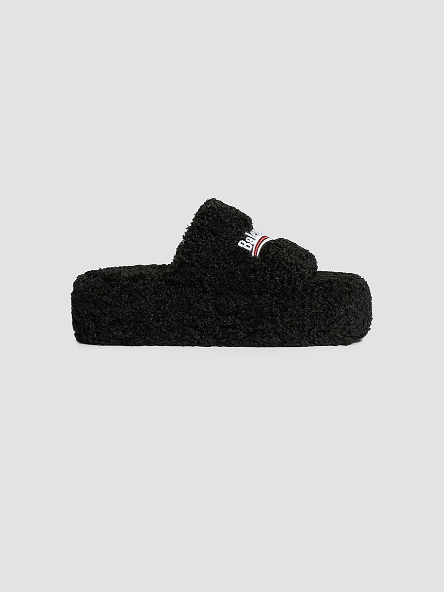 Balenciaga Women's Furry Platform Sandals - Black - Size 12
