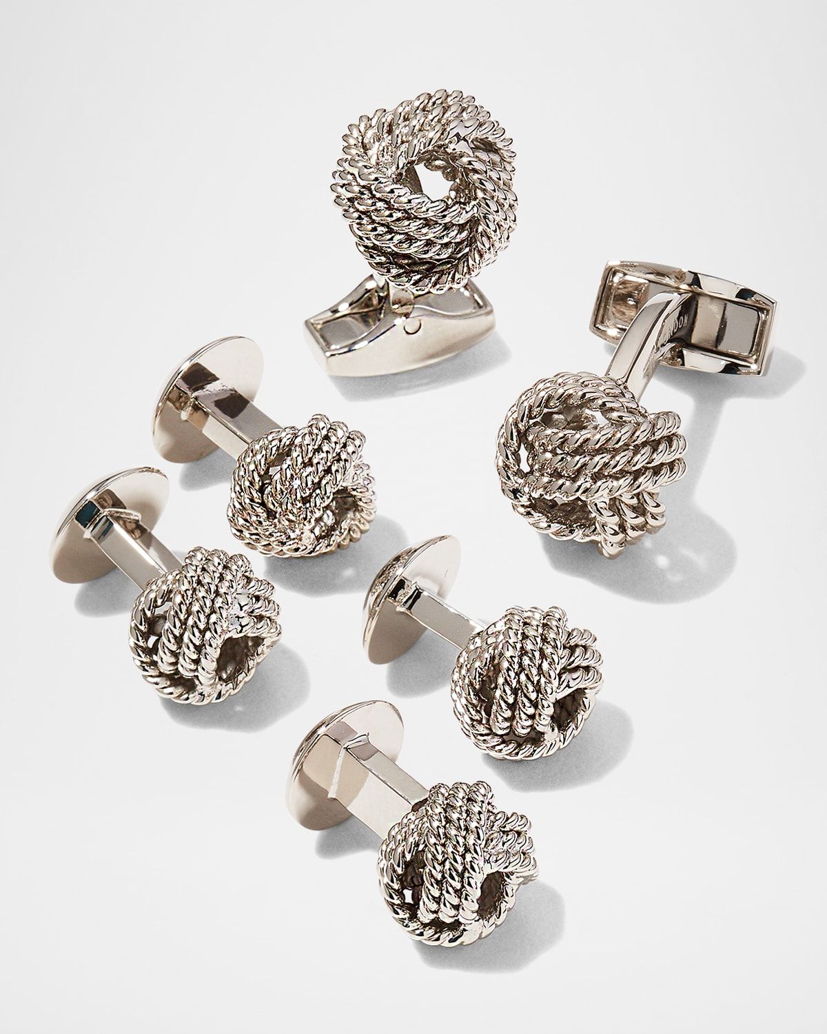 Men & apos;s Cable Knot Metal Cufflinks & Stud Set