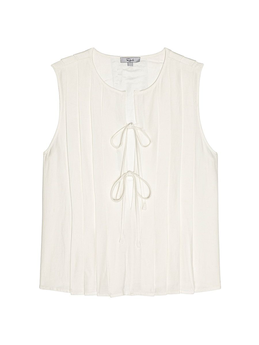 Women's Aja Pleated Tie-Front Top - Ivory - Size XL