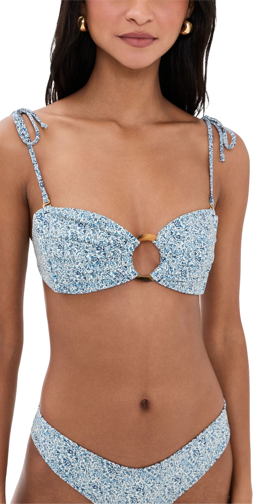 Montce Tori Ties Bandeau Bikini Top Blue Petite Fleur L