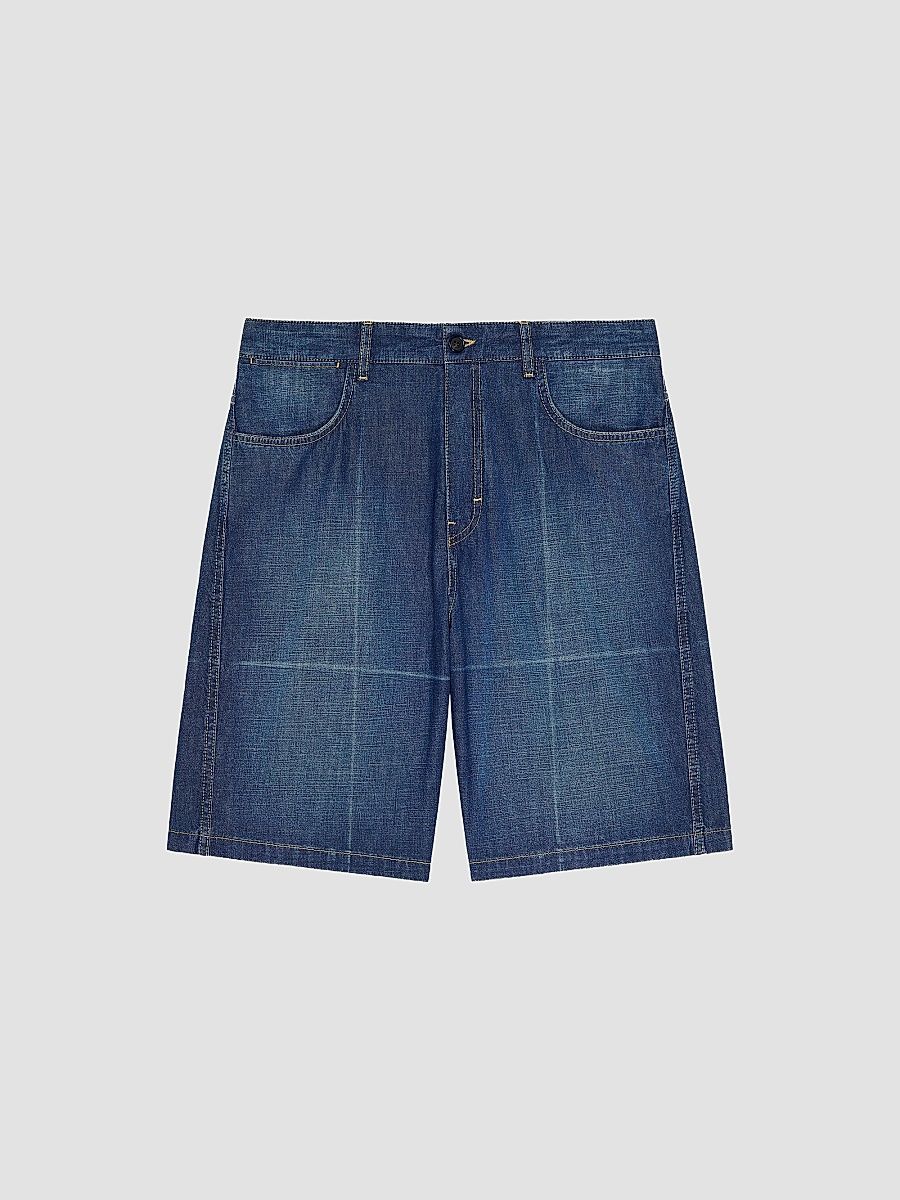 Givenchy Men's Couture Seam Bermuda Shorts in Denim with Folded Effect - Indigo Blue - Size 36