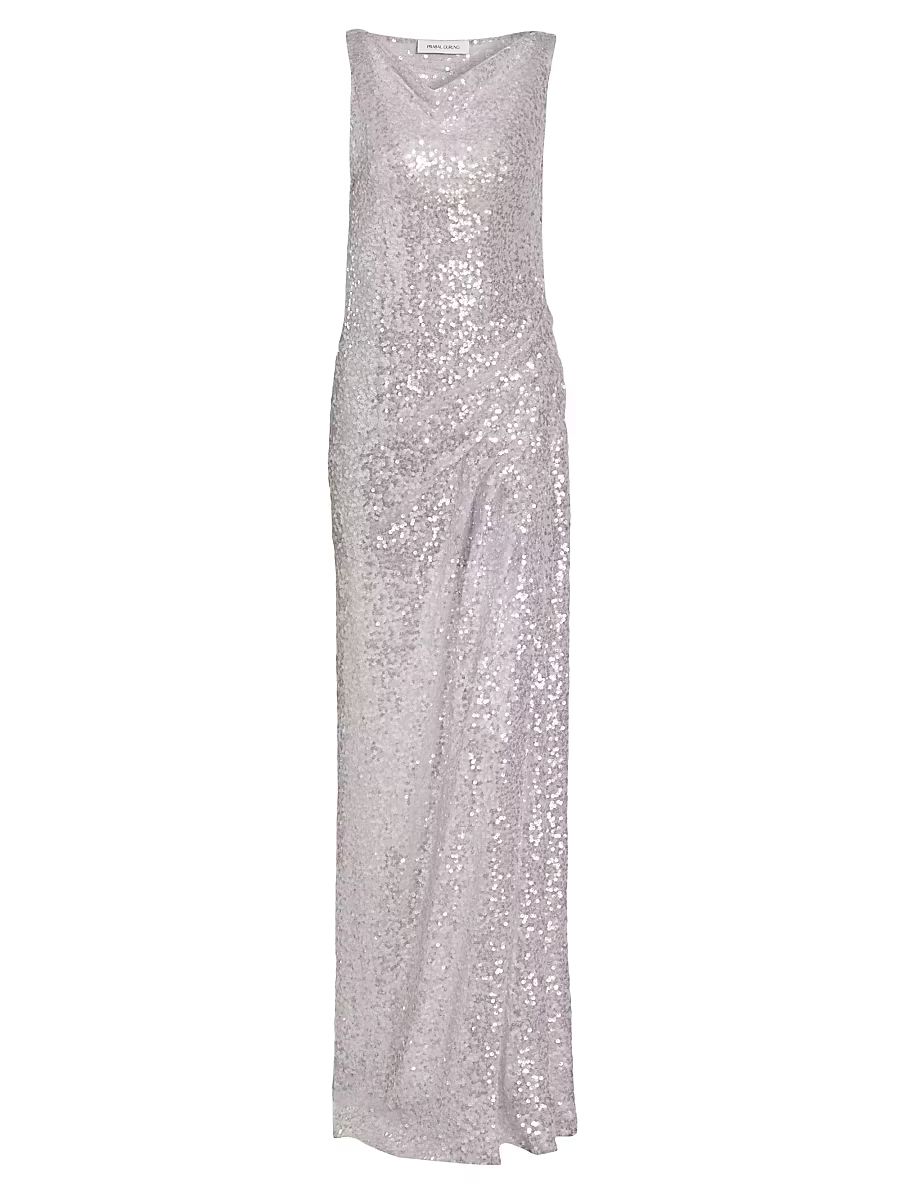 Women's Sequined Side Drape Gown - Lilac - Size 8