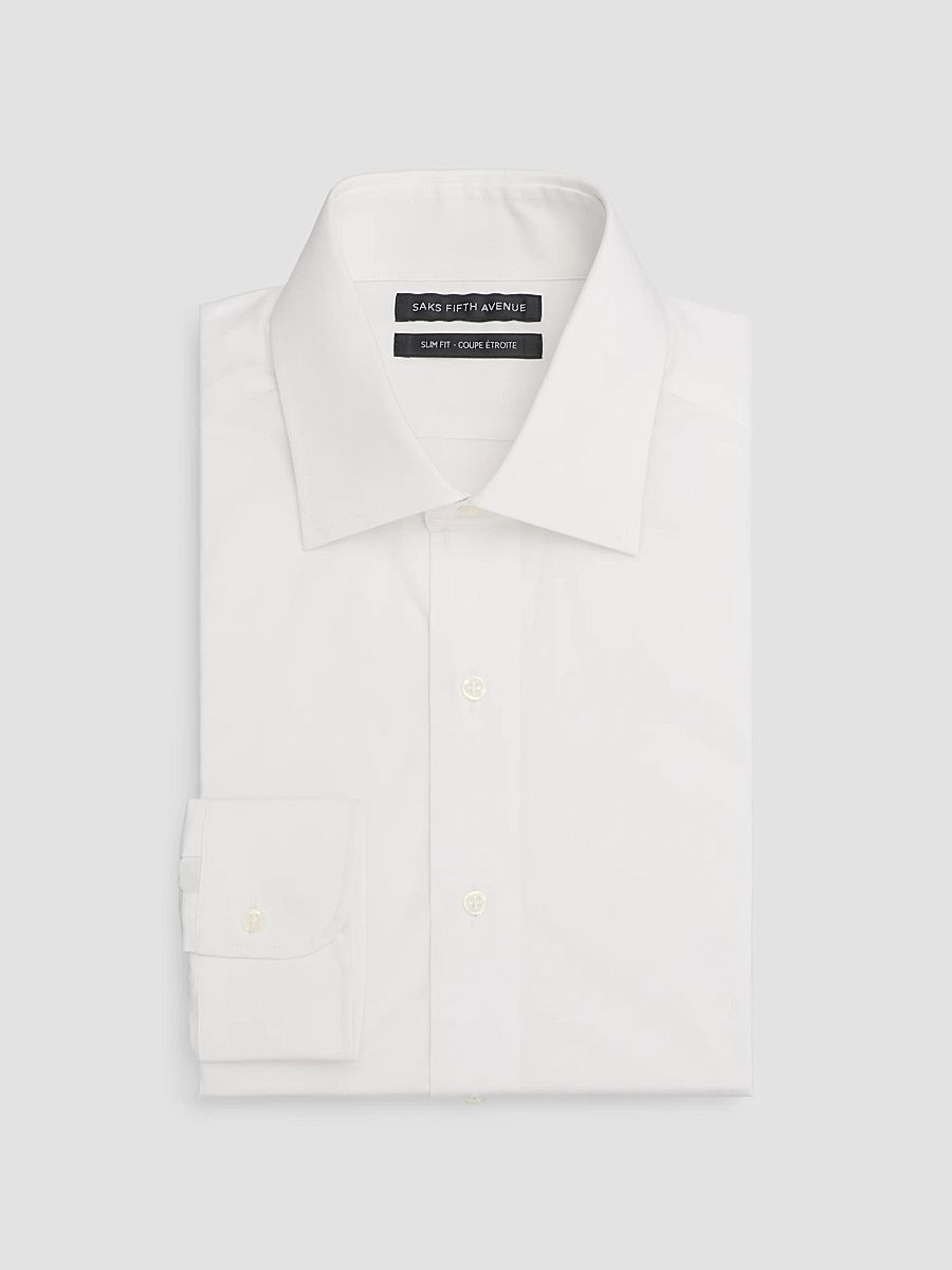 Men's COLLECTION Solid Poplin Slim-Fit Shirt - White - Size 34