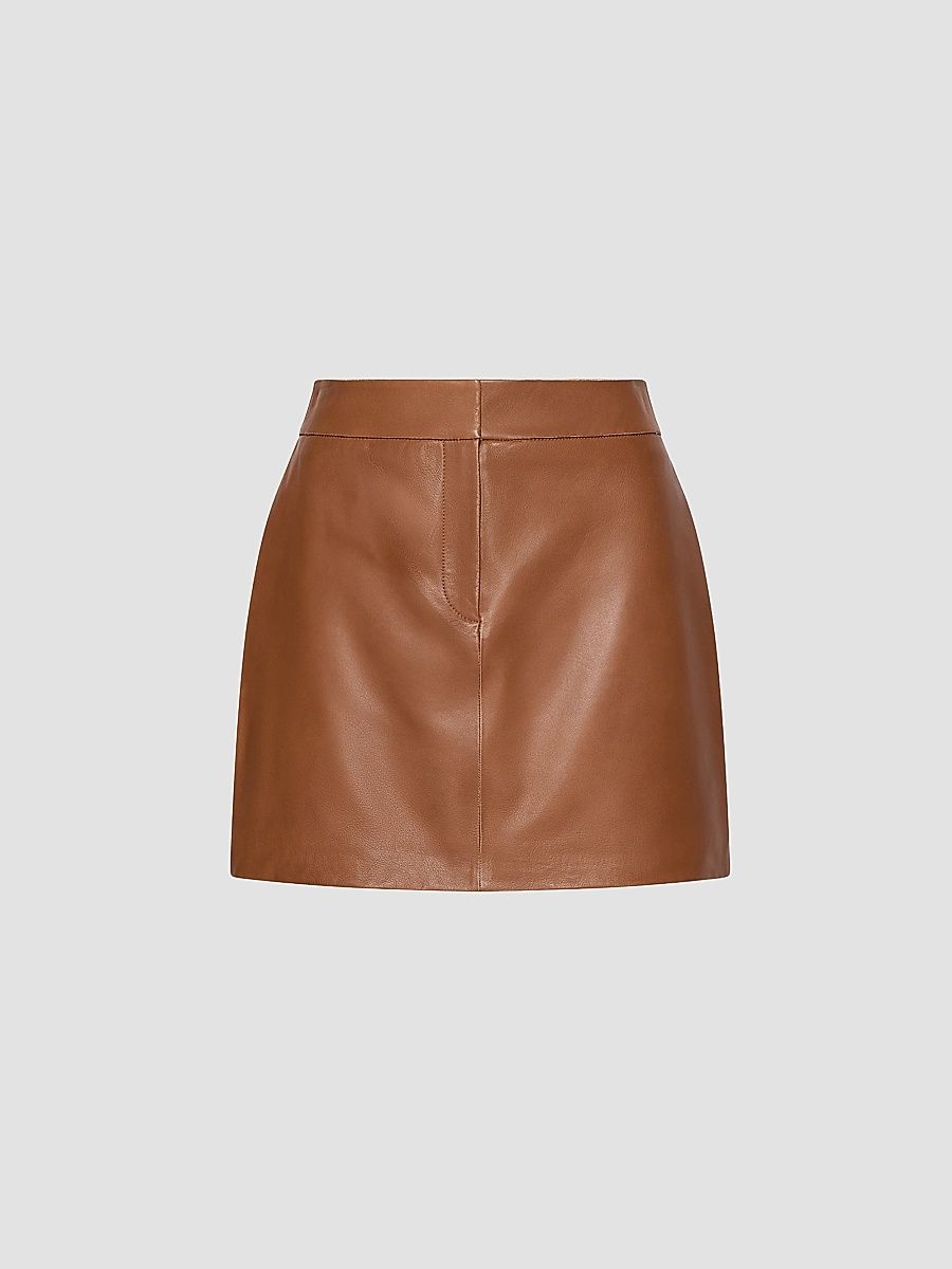Women's Leather Mini Skirt - Tobacco Brown - Size 12