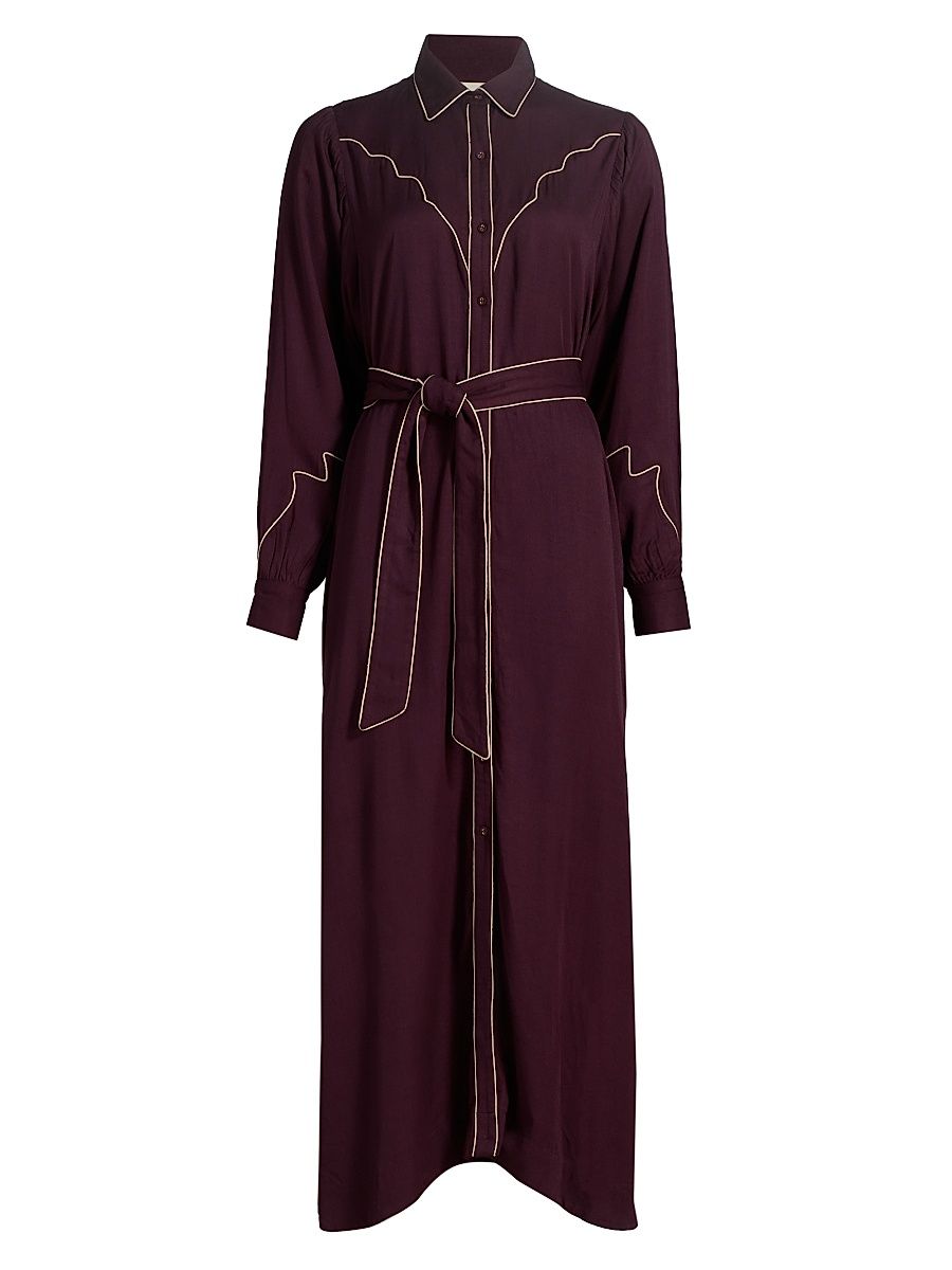 Women's Rodeo Contrast Piped Maxi Shirtdress - Burgundy - Size Large