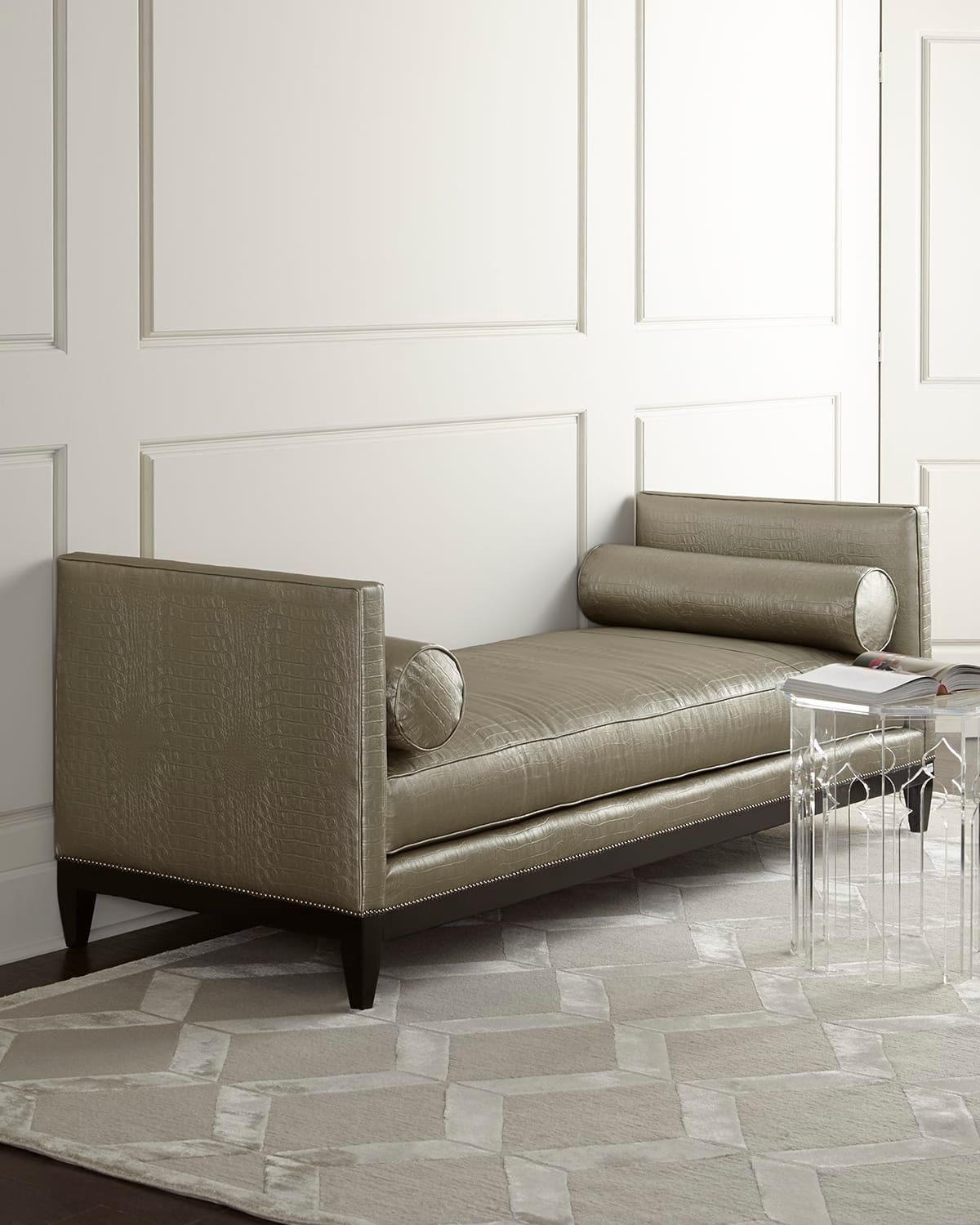 Platinum Crocodile-Print Bench