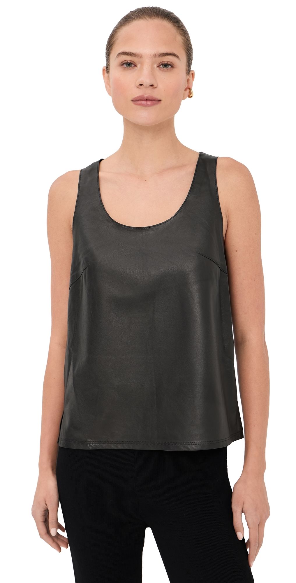 Tibi Lightweight Leather Tank Top Black 6