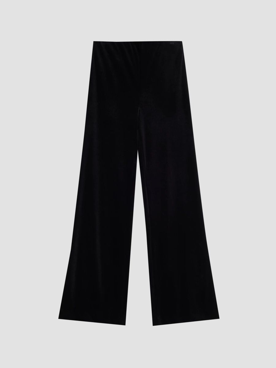 Teri Jon by Rickie Freeman Women's Velvet Wide Leg Pants - Black - Size 14