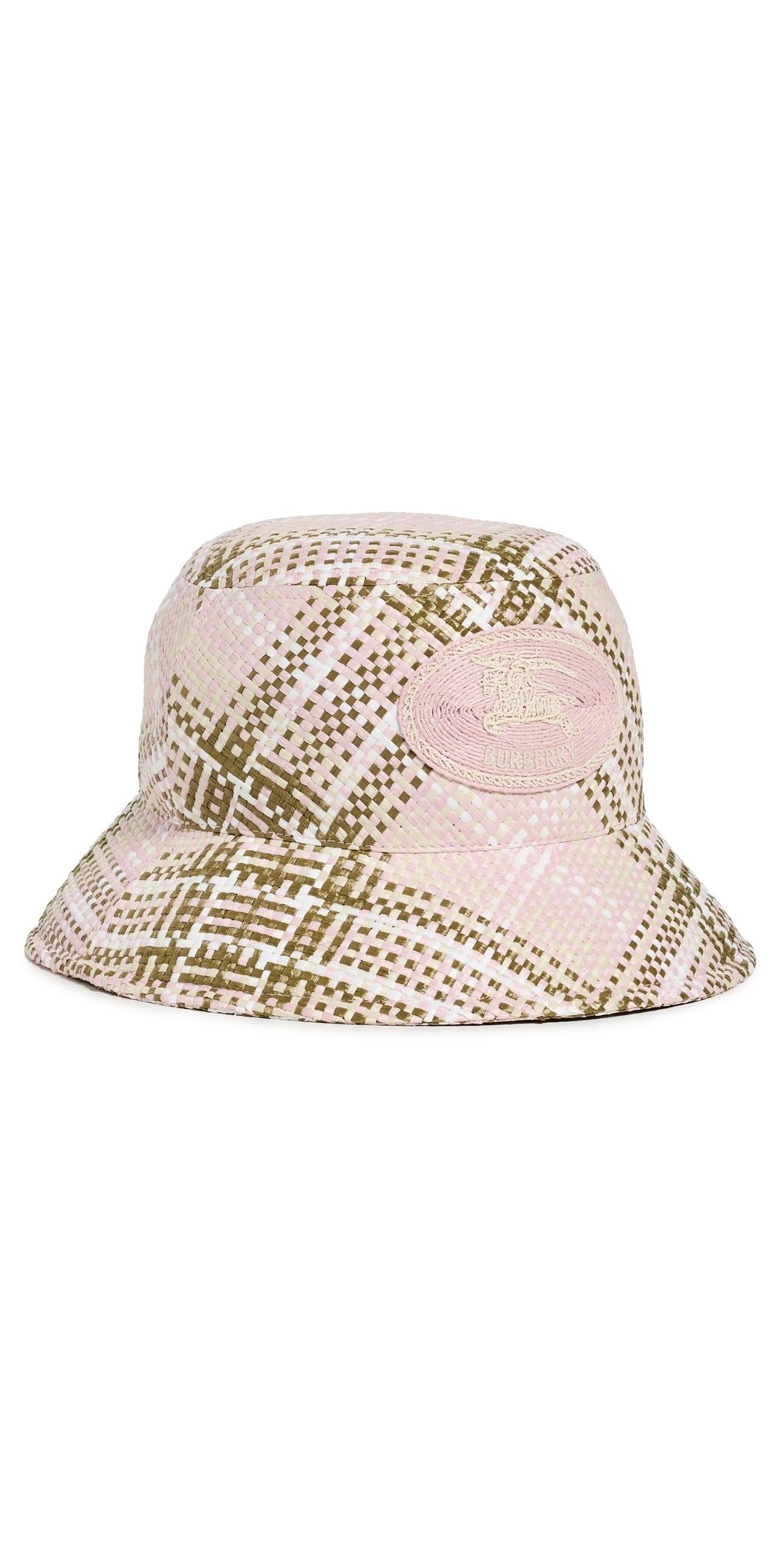 Burberry Woven Raffia Bucket Hat Mallow Pink IP Check S