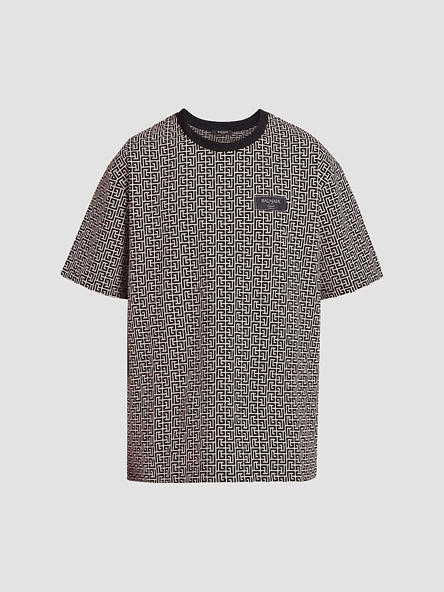 Balmain Men's Monogram Couture Label T-Shirt - Ivoire Noir - Size Medium