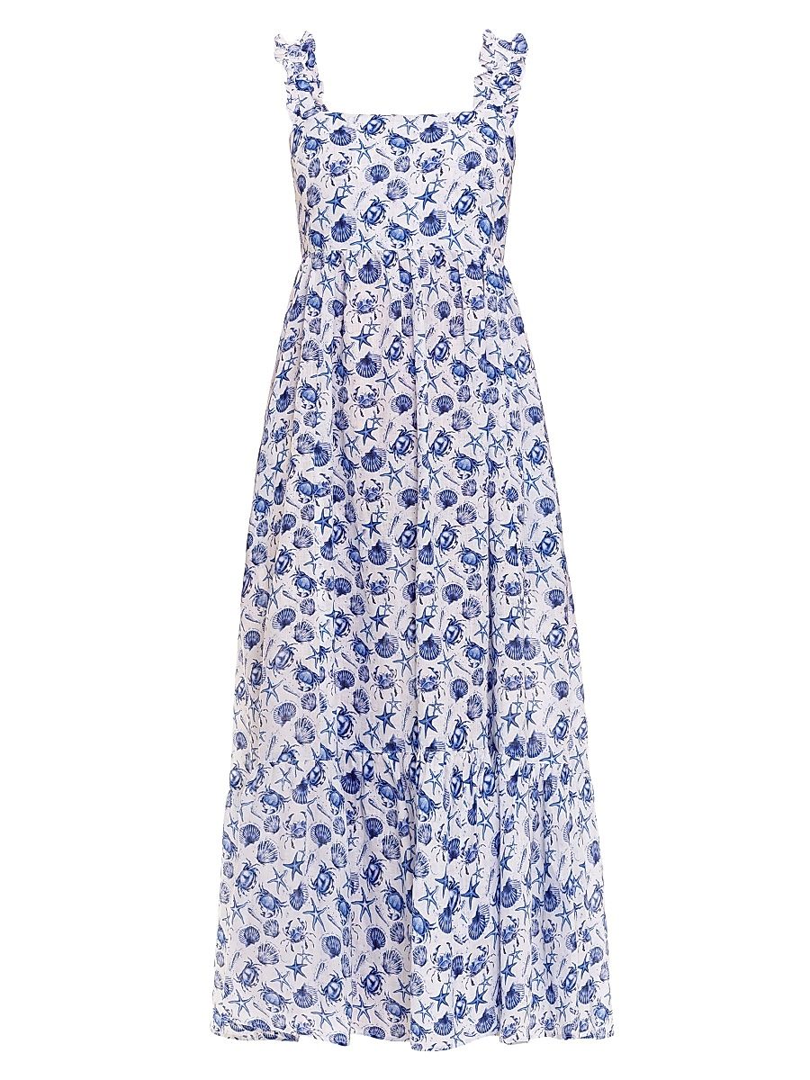 Women's Mika Linen Seashell Maxi Dress - White - Size Medium