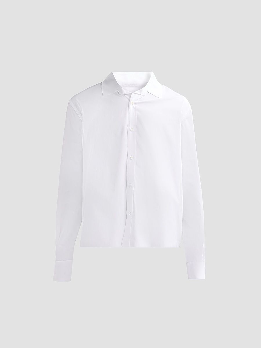 Men's Cotton Button-Front Long-Sleeve Shirt - White - Size XXL