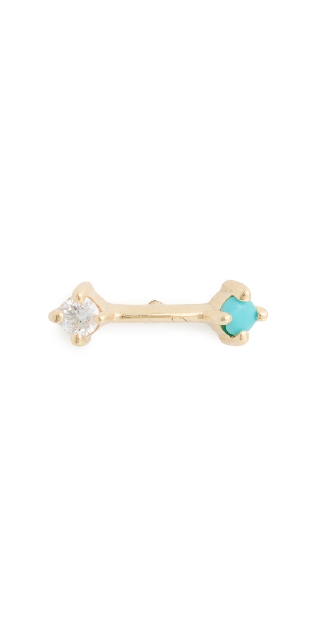Zoe Chicco 14k Gold Prong Turquoise and Diamond Single Stud Earrings 14k Yellow Gold One Size