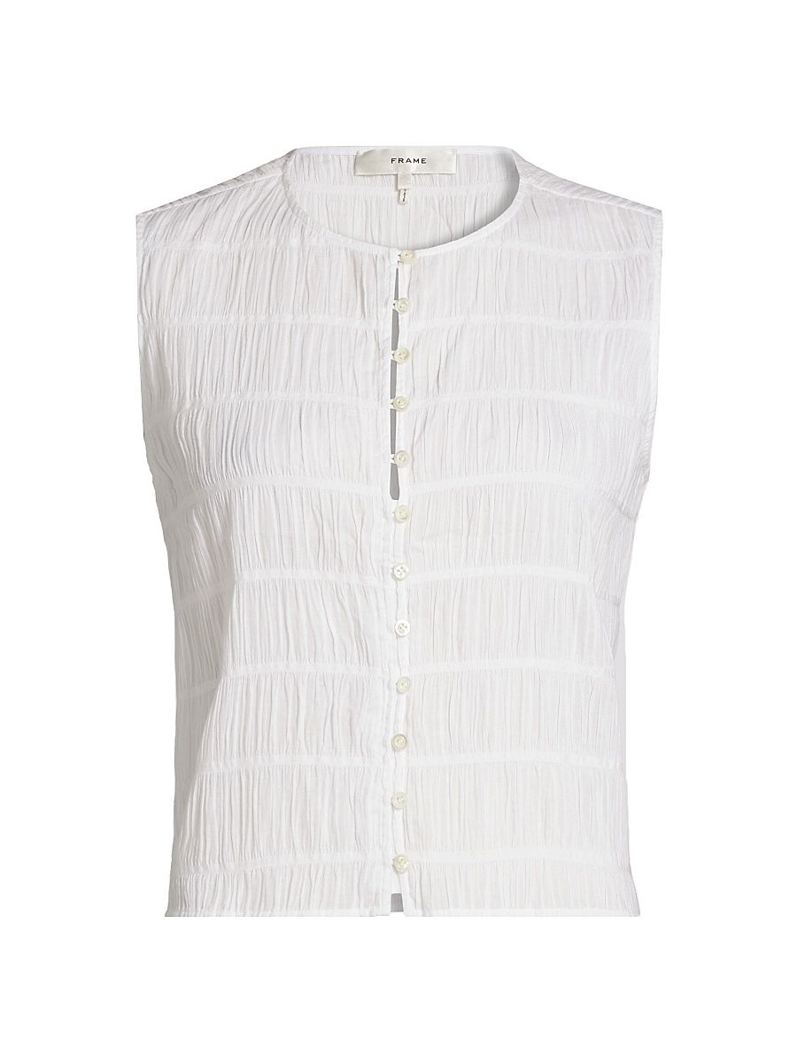 Women's Smocked Sleeveless Top - White - Size Large