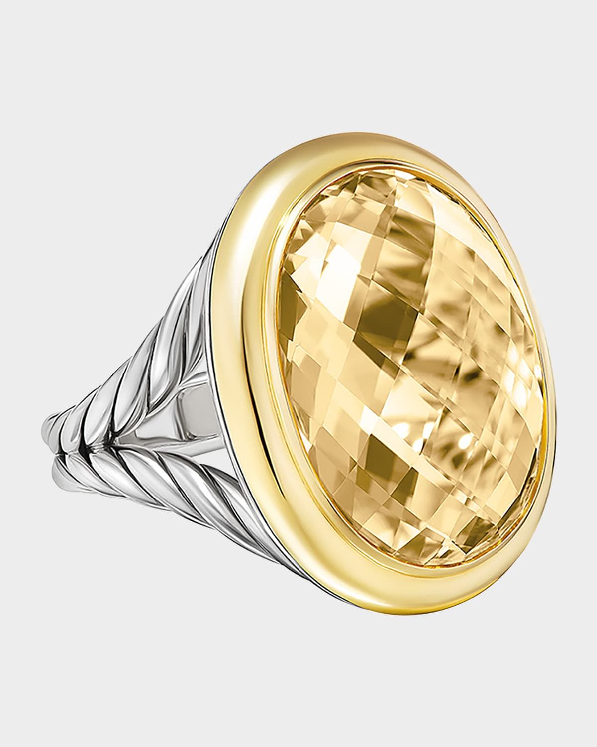 Oval Ring with Gemstone in Silver and 18K Gold