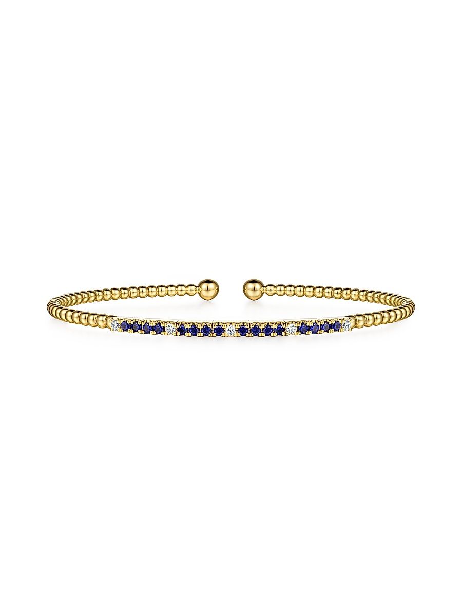 Women's Bujukan 14K Yellow Gold, Blue Sapphire & 0.09 TCW Diamond Cuff Bracelet - Yellow Gold
