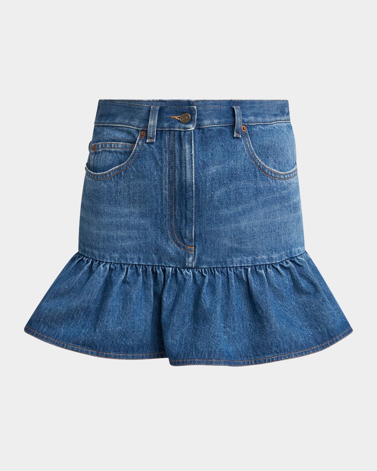 Ruffle Denim Mini Skirt