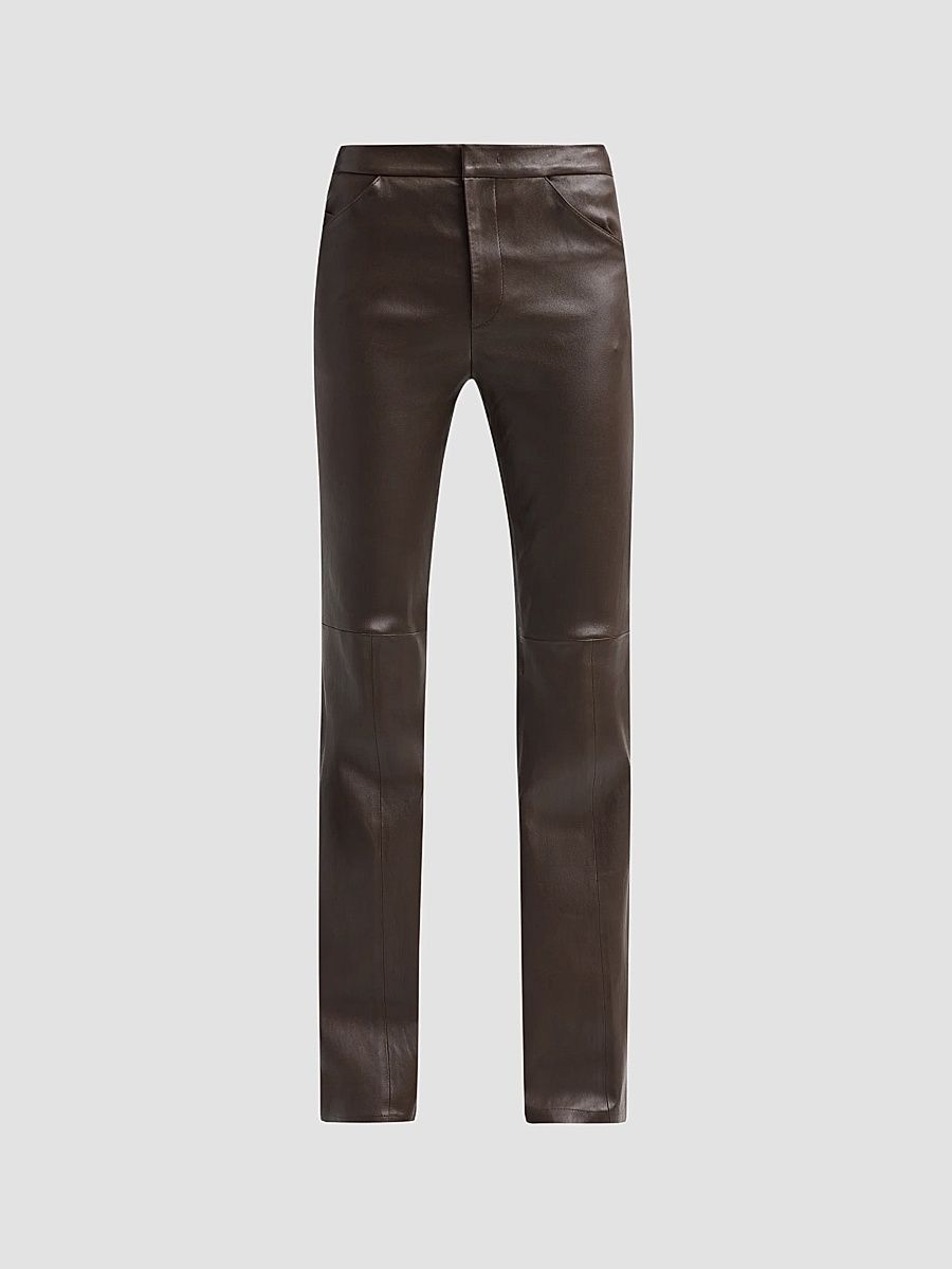 Women's Mid-Rise Stretch-Leather Flare Pants - Smoked Truffle - Size 8