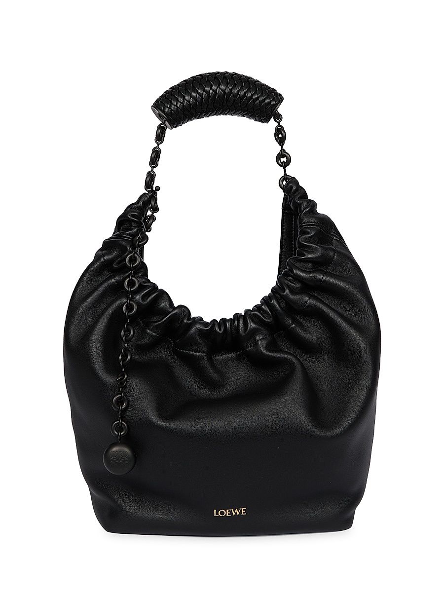 Women's Small Squeeze Leather Hobo Bag - Black