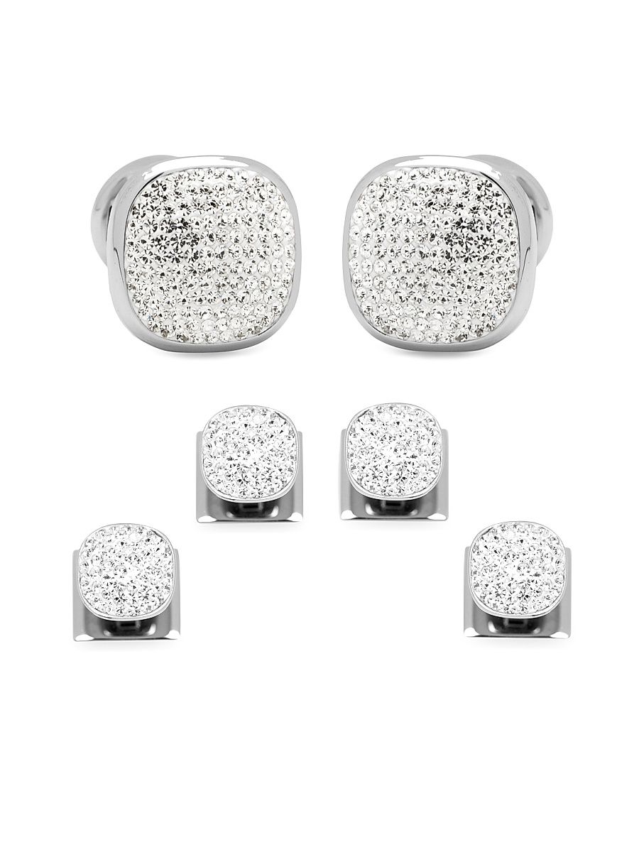 Men's Pavé Crystal and Stainless Steel Cufflinks - Silver