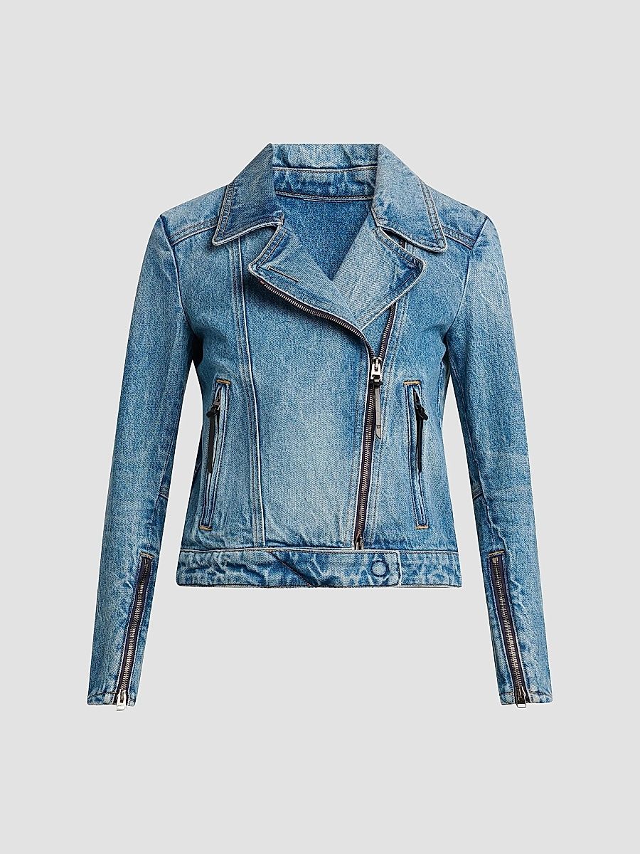 TOM FORD Women's Stonewashed Denim Biker Jacket - Denim - Size 12