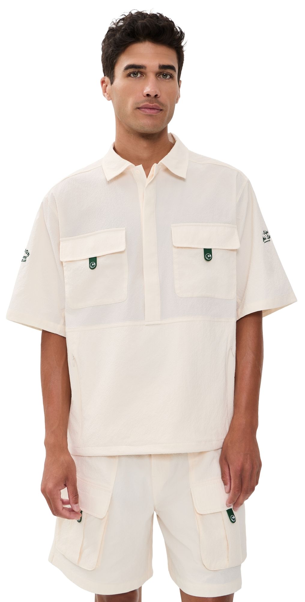Malbon Bass Club Seersucker Windshirt Ivory XL