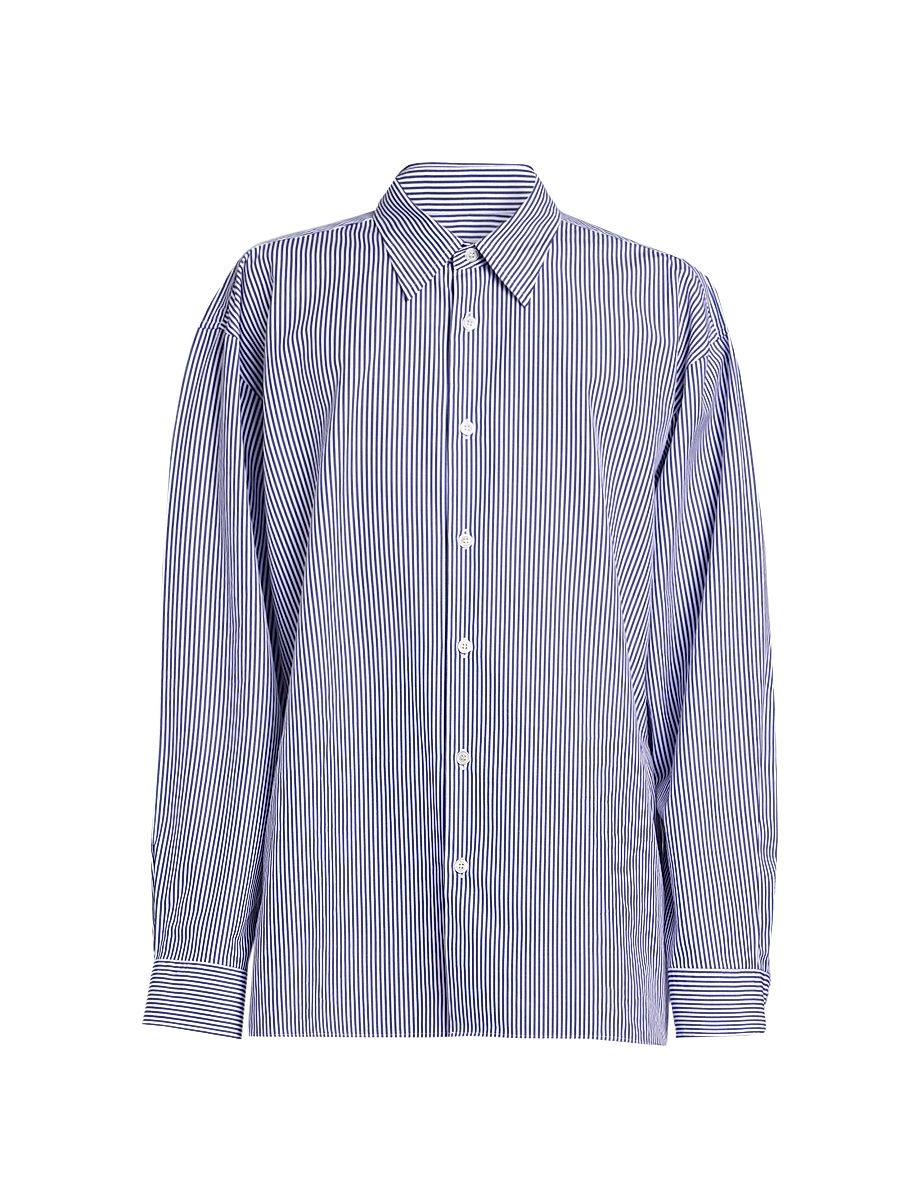 Men's Croom Striped Cotton Button-Front Shirt - Navy - Size Large