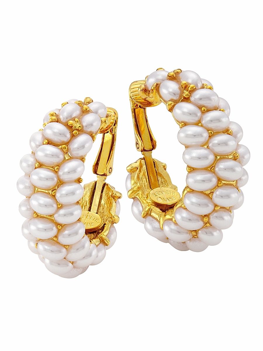 Women's 22K Gold-Plated & Faux Pearl Hoop Earrings - Gold
