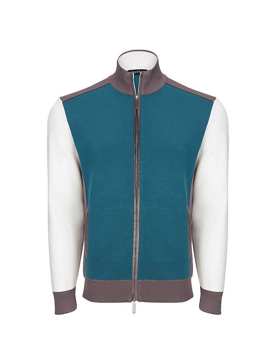 Men's Blouson Sweater Jacket - Turquoise - Size 38