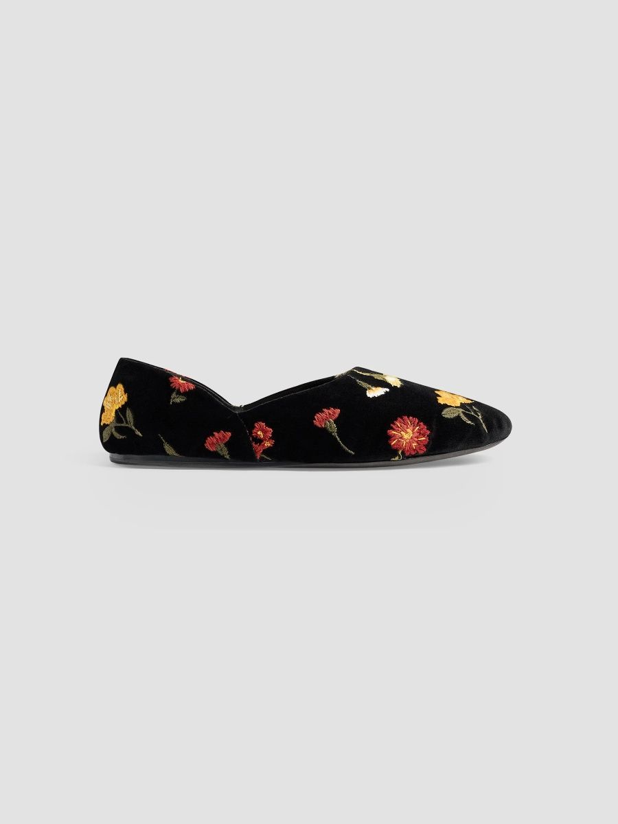 Khaite Women's Jane Floral-Embroidered Velvet Flats - Black Multi - Size 6