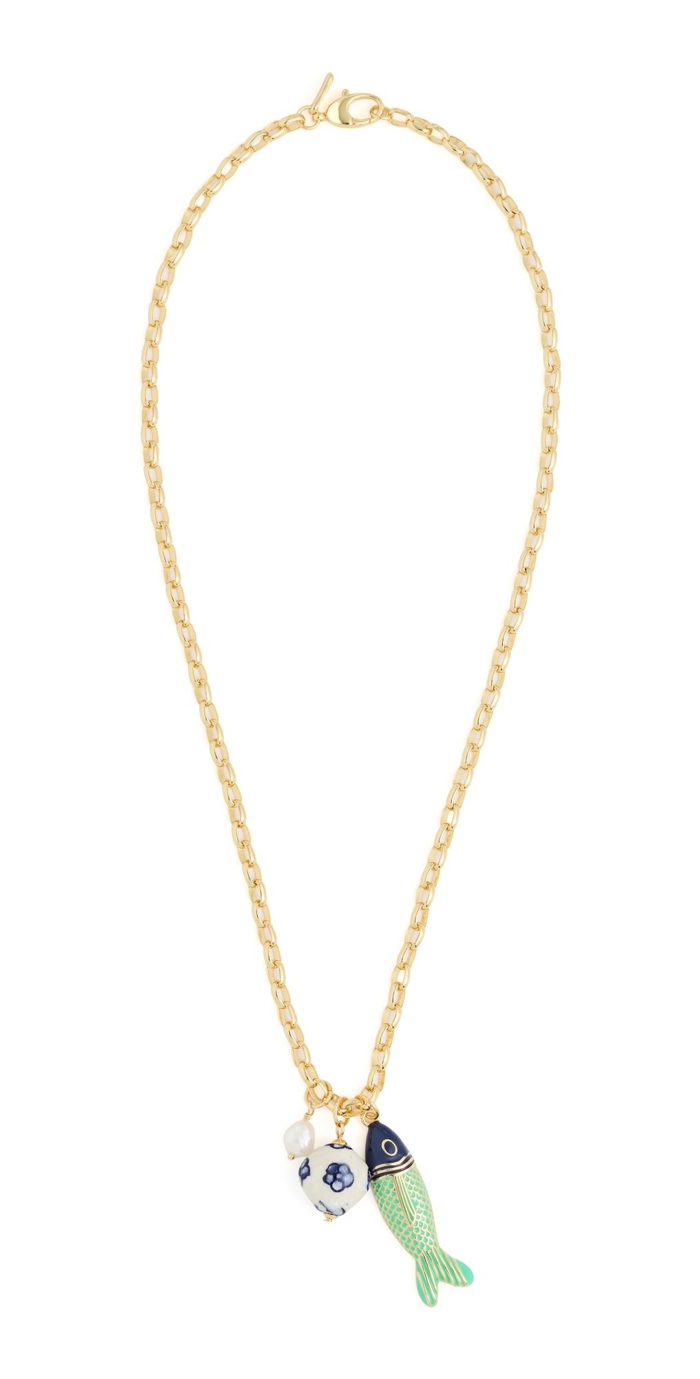 Logan Tay Long Chain Fish Charm Necklace Gold One Size