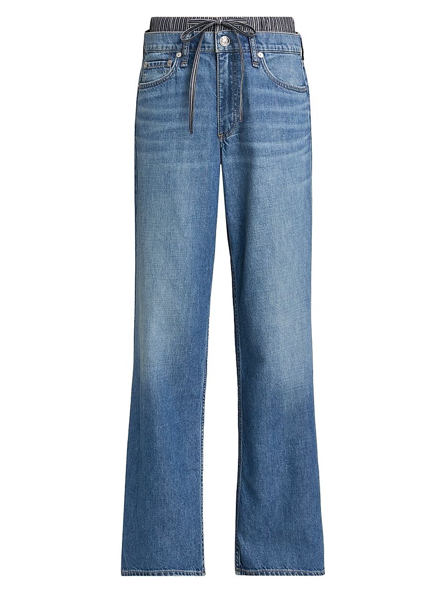 Women's Saige Full Boxer Straight-Leg Jeans - Millerton Stripe - Size 34