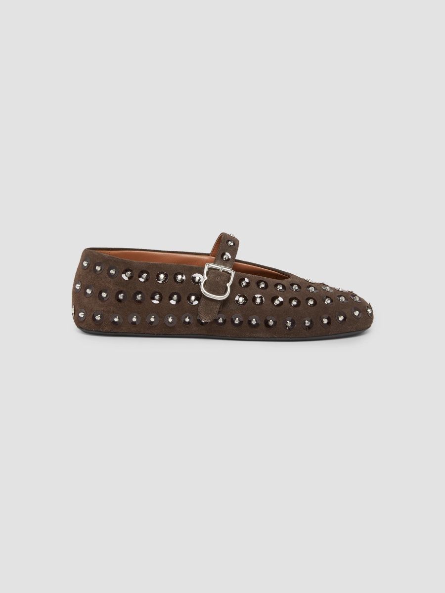 ALAÏA Women's Studded Suede Ballet Flats - Chocolate - Size 11