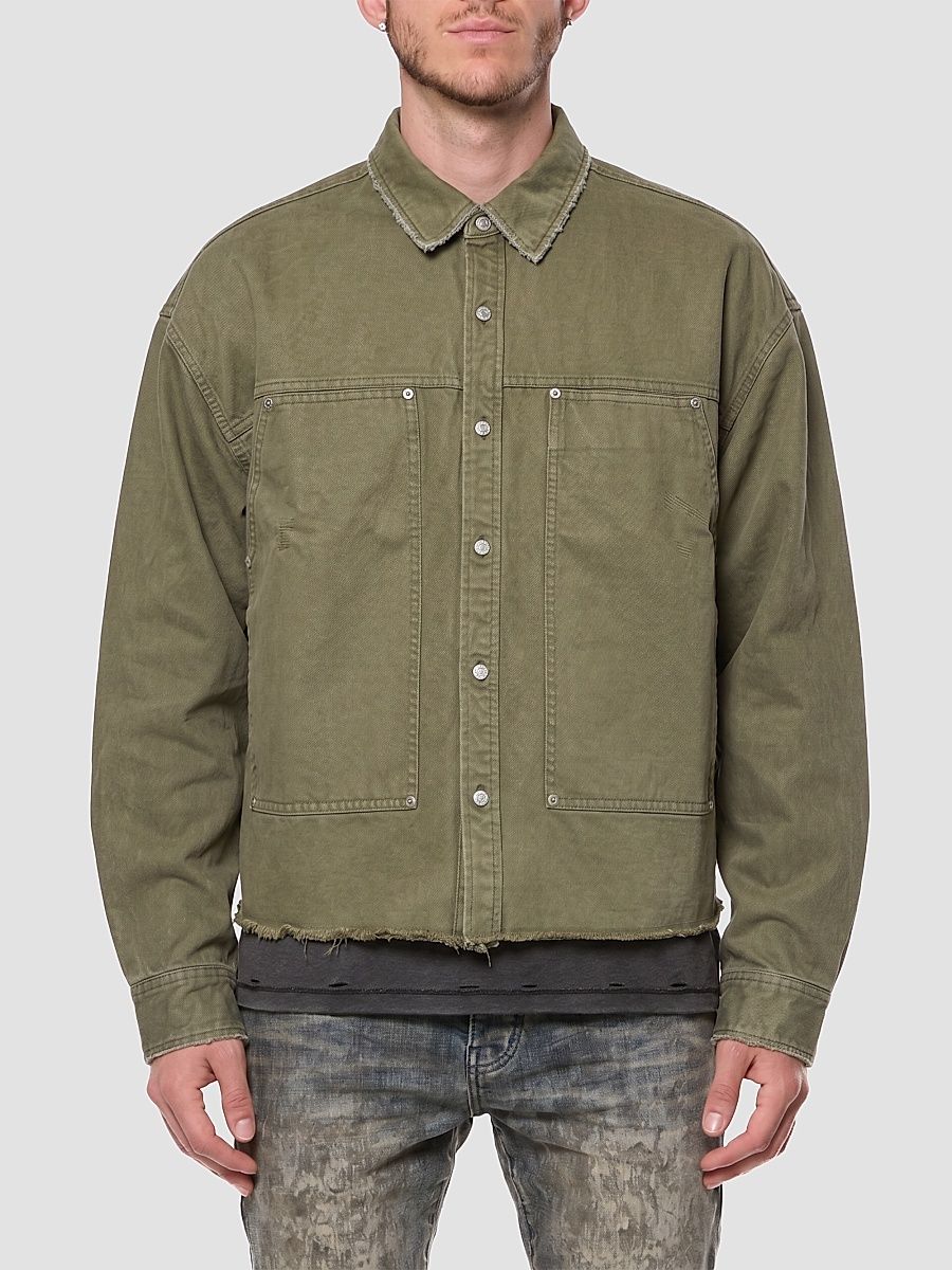 Purple Brand Men's Cotton Twill Crop Shirt Jacket - Green - Size XXL