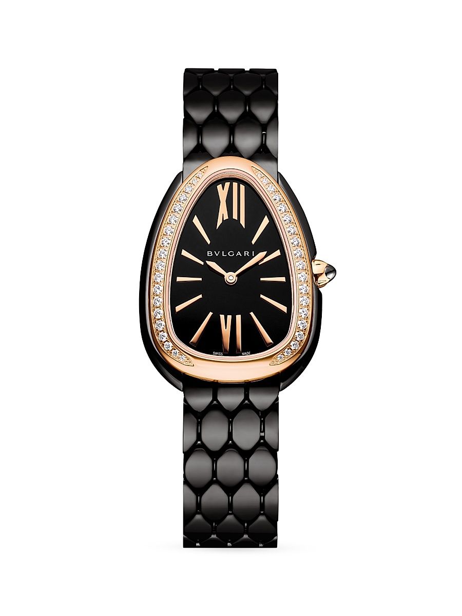 Women's Serpenti Seduttori Stainless Steel, 18K Rose Gold, & Diamond Bracelet Watch - Black