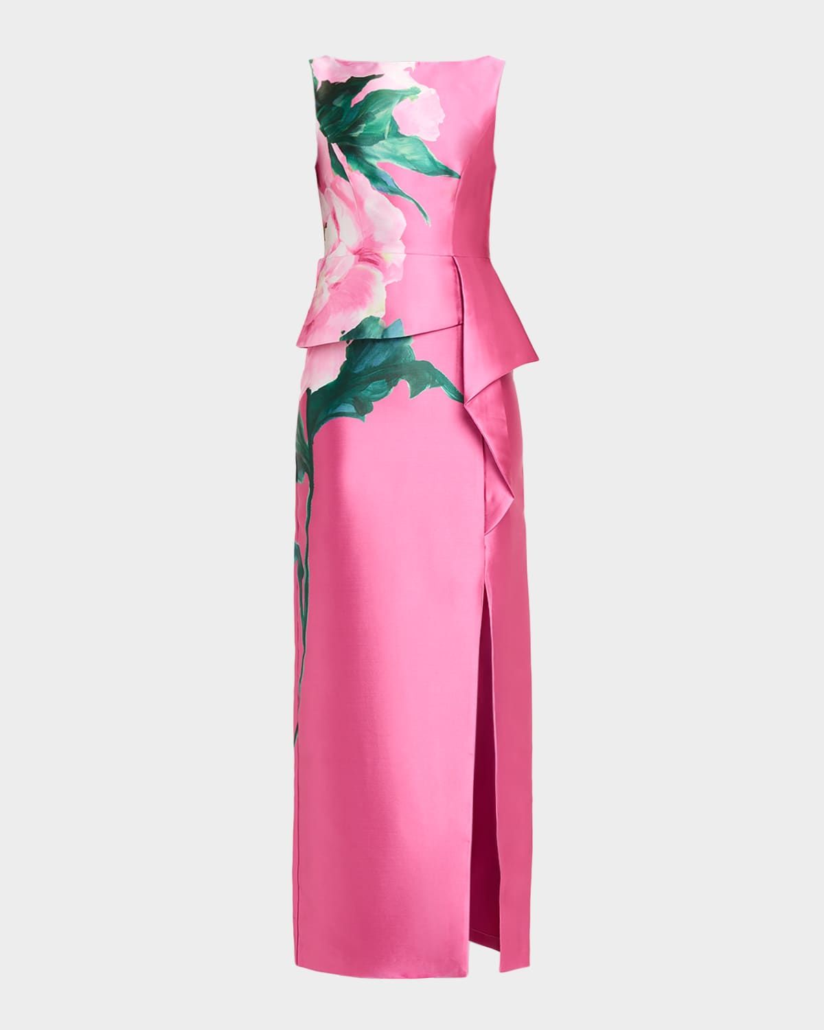 Luciana Floral-Print Mikado Column Gown