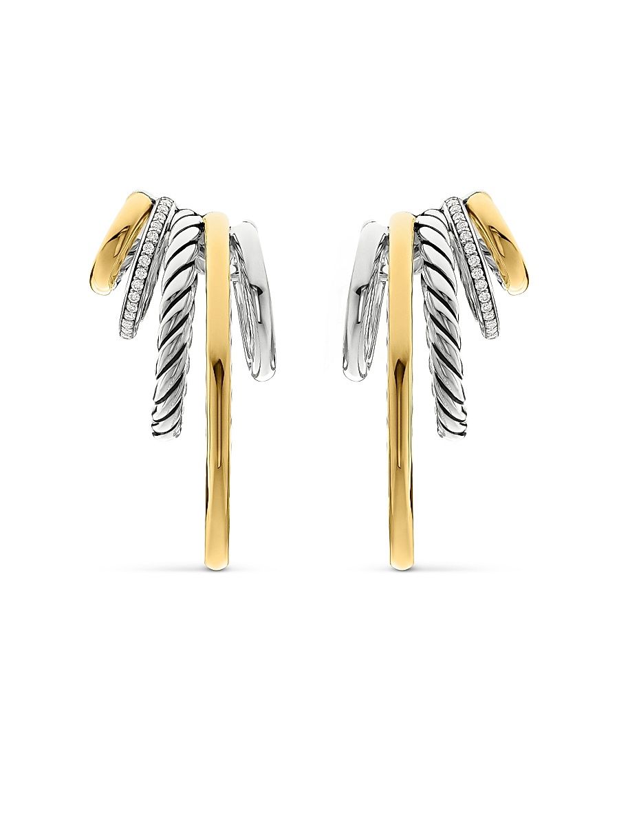 Women's Mercer Multi Hoop Earrings in Sterling Silver with 18K Yellow Gold and Pavé Diamonds - Diamond