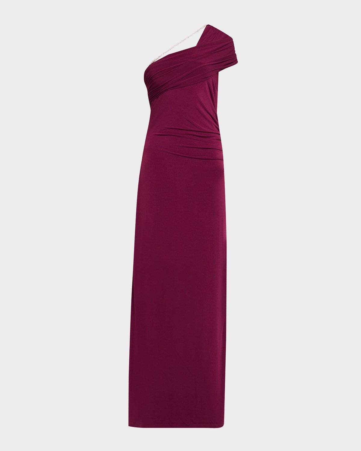 Crystal Strap Ruched One-Shoulder Gown