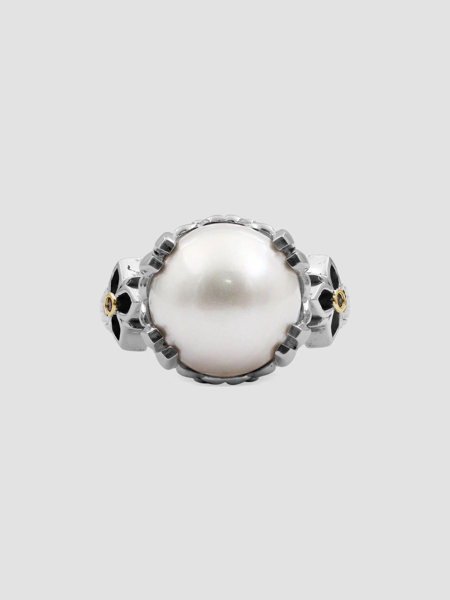 Stephen Dweck Women's Sterling Silver, 18K Yellow Gold, Freshwater Pearl & 0.02 TCW Diamond Ring - Silver - Size 7