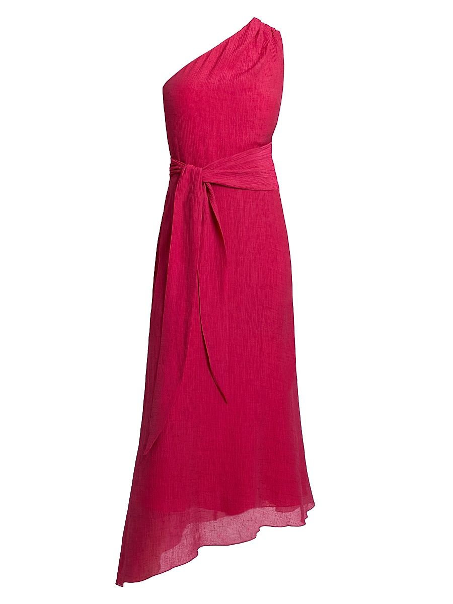 Women's Georgette Asymmetric One-Shoulder Midi-Dress - Raspberry - Size 6