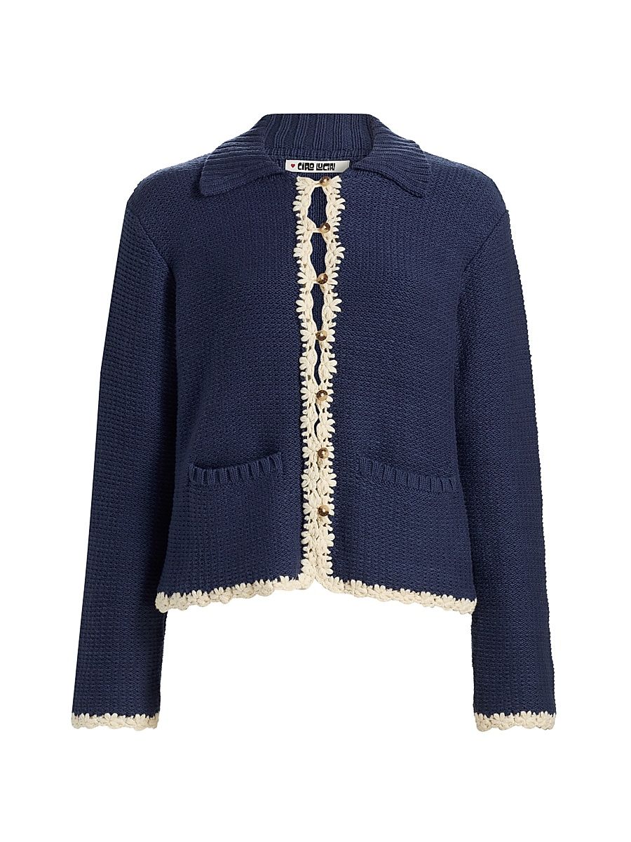 Women's Reyla Crochet-Trimmed Cardigan - Midnight - Size XL