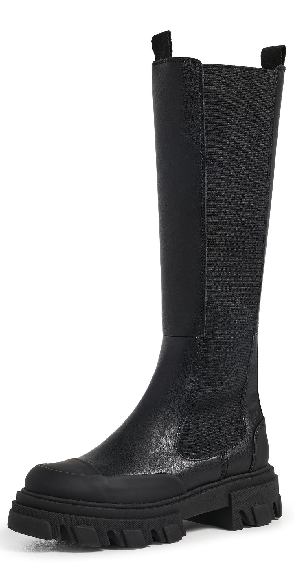 GANNI Cleated Black Stitch High Chelsea Boots Black 38