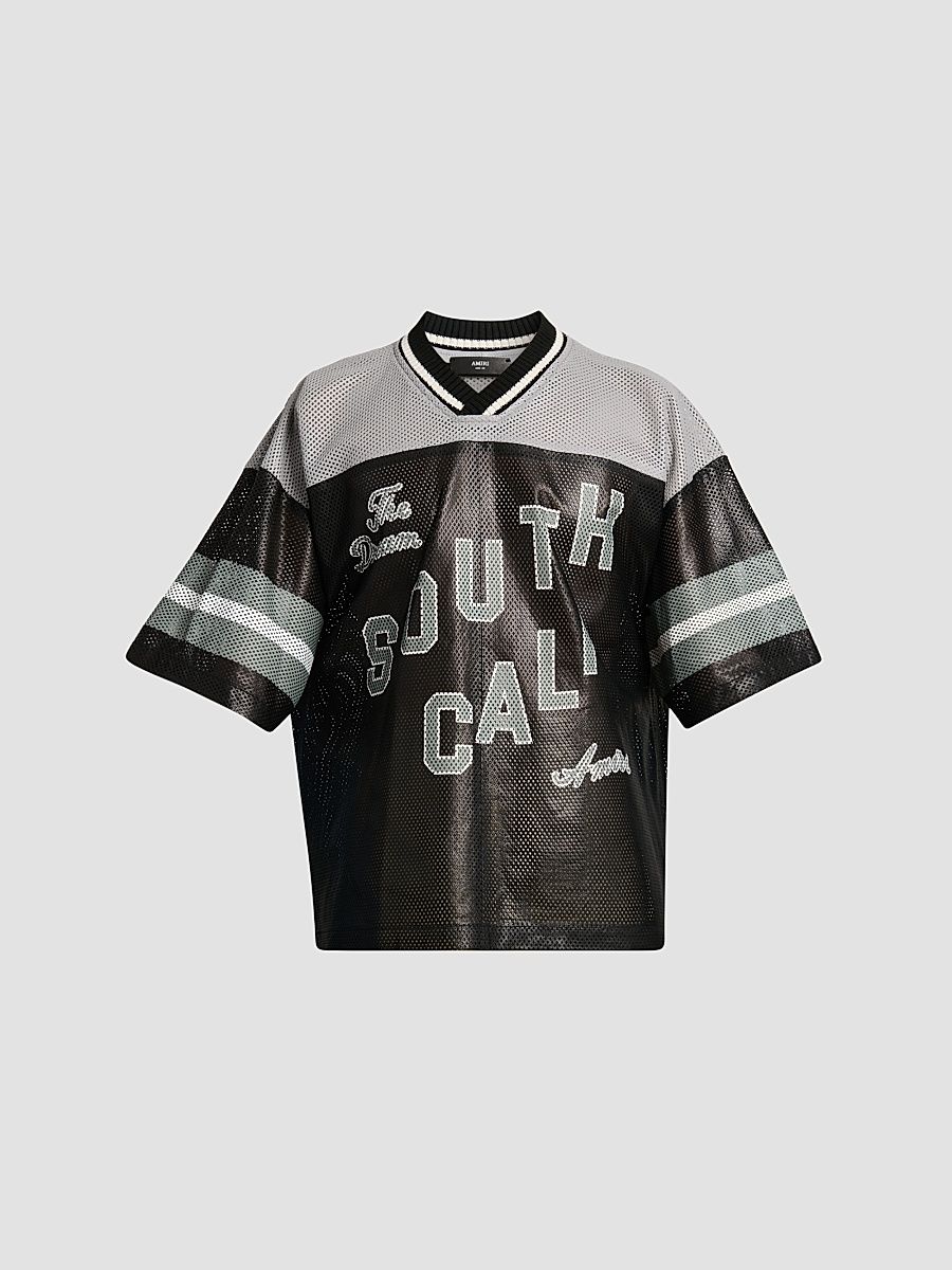 Men's Graphic Leather Mesh T-Shirt - Black - Size 38