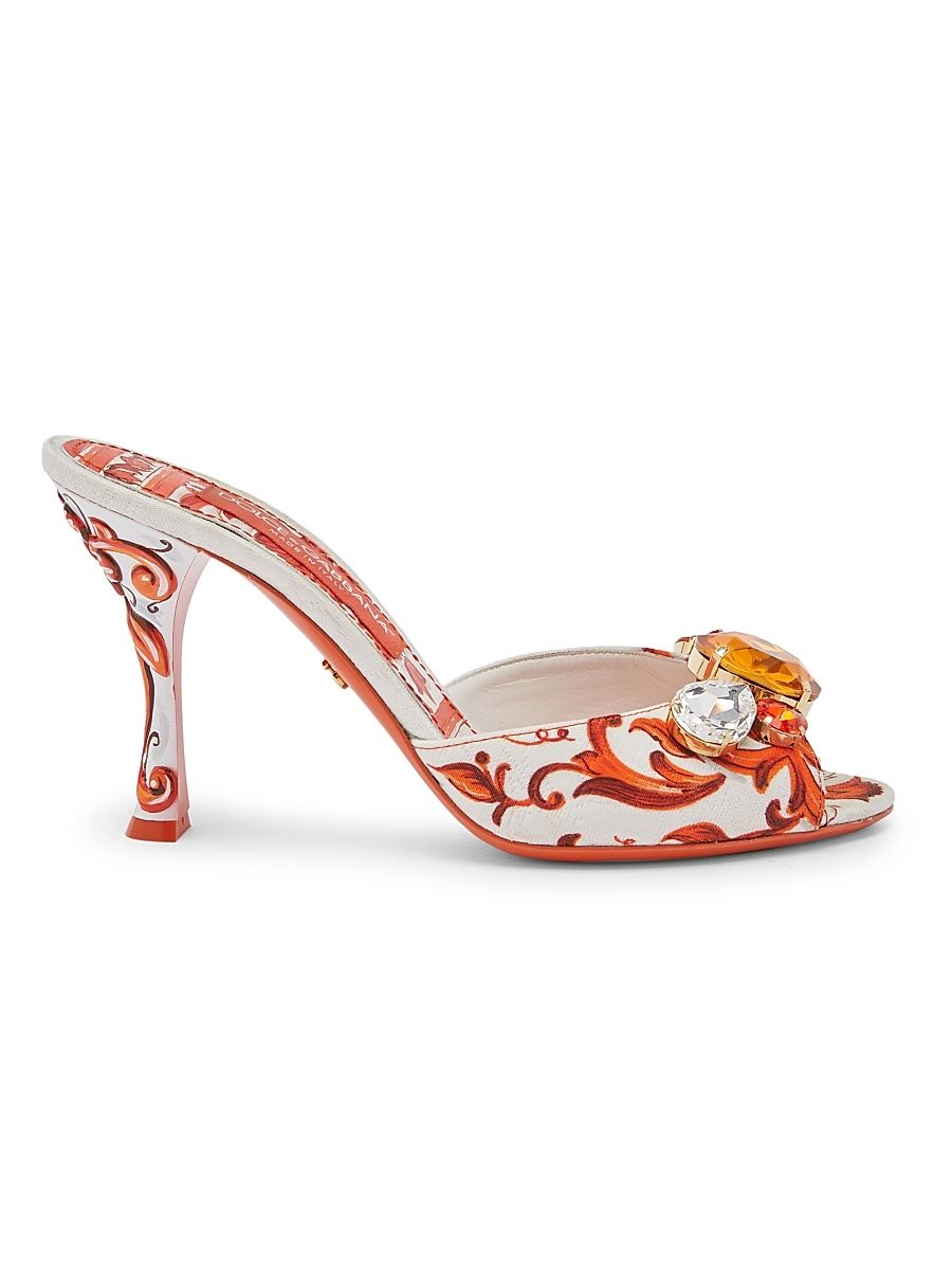 Women's 85MM Embellished Majolica Stiletto Mules - Maiolica Orange - Size 10