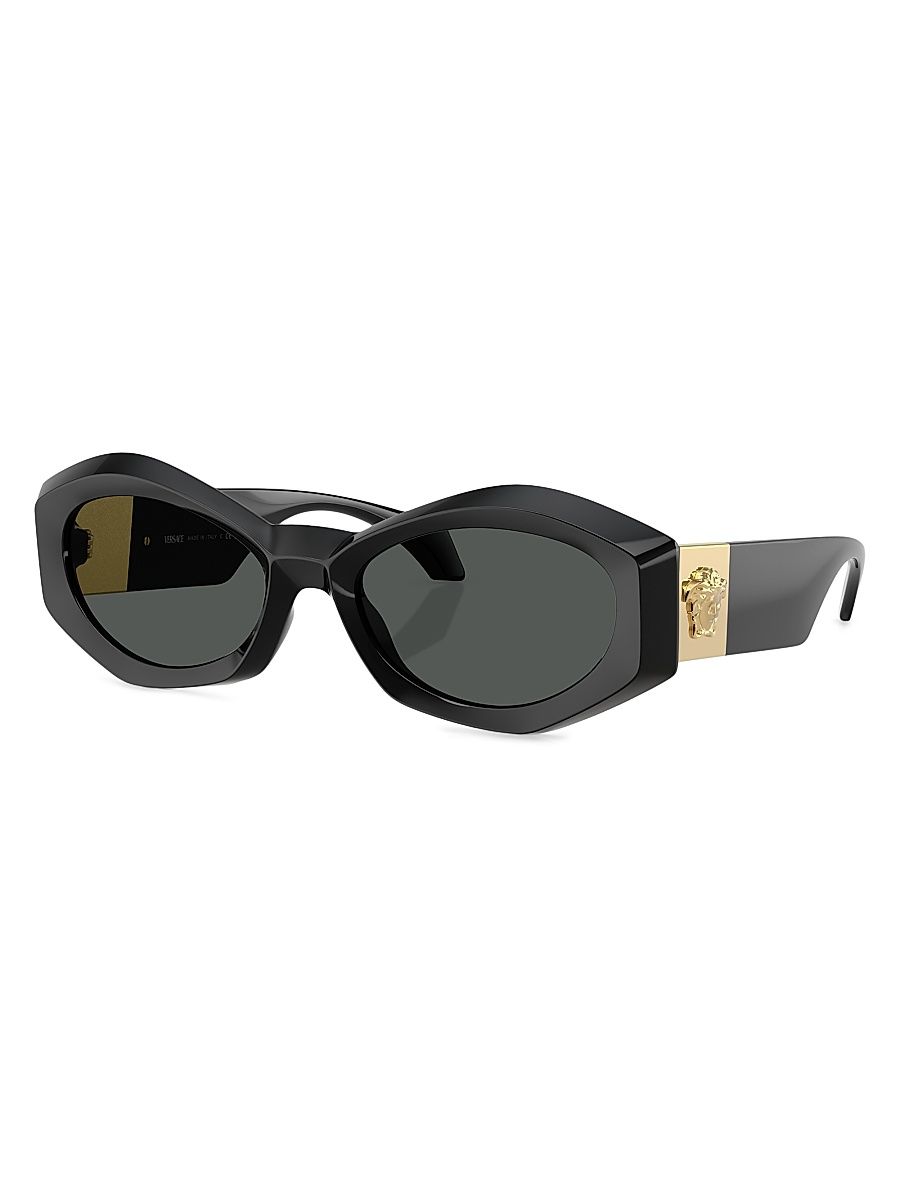 Women's 54MM Geometric Sunglasses - Black Gold Dark Grey