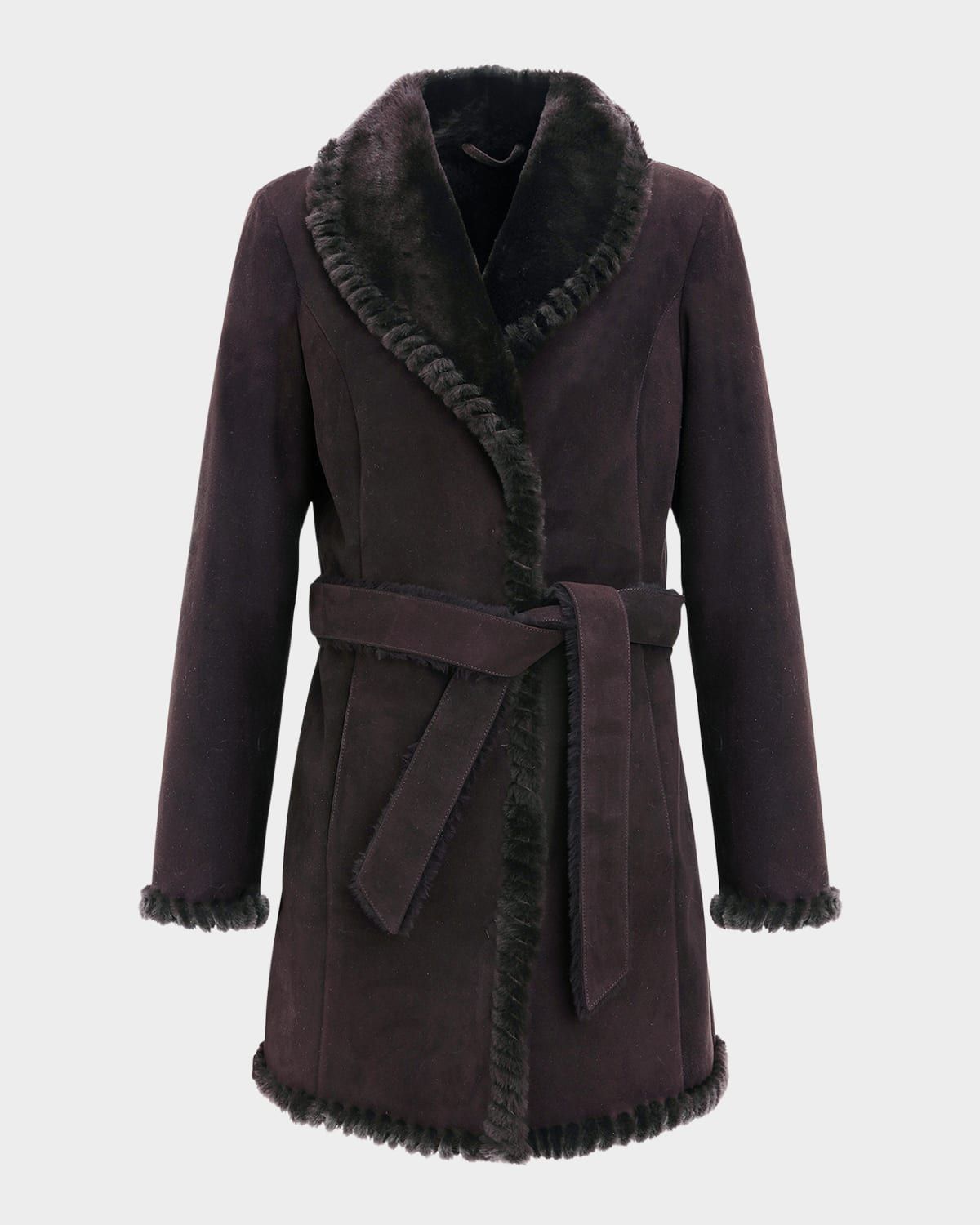 Merino Shearling Lamb Belted Stroller With Whipstitch Trim