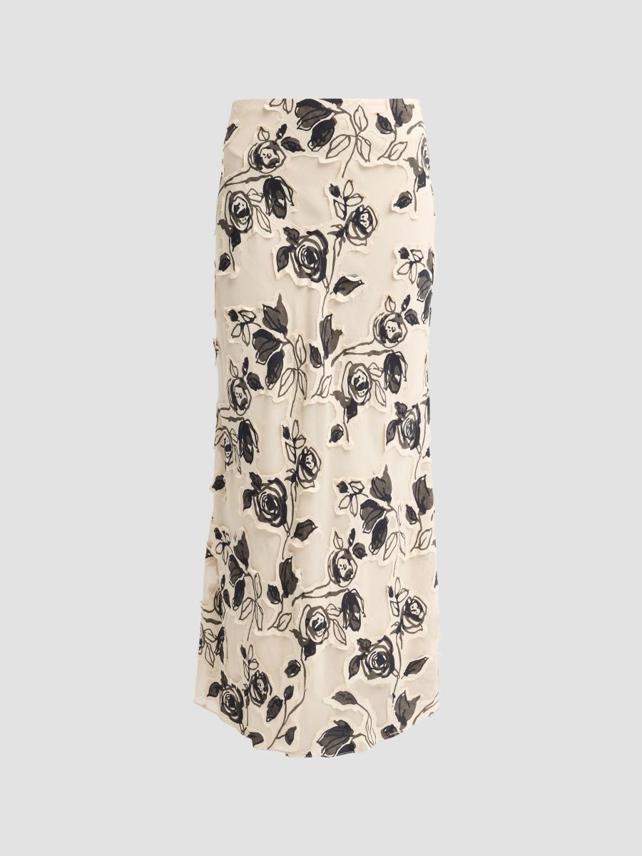 Lela Rose Women's Sophie Floral Burnout Chiffon Maxi Skirt - Cream - Size 14