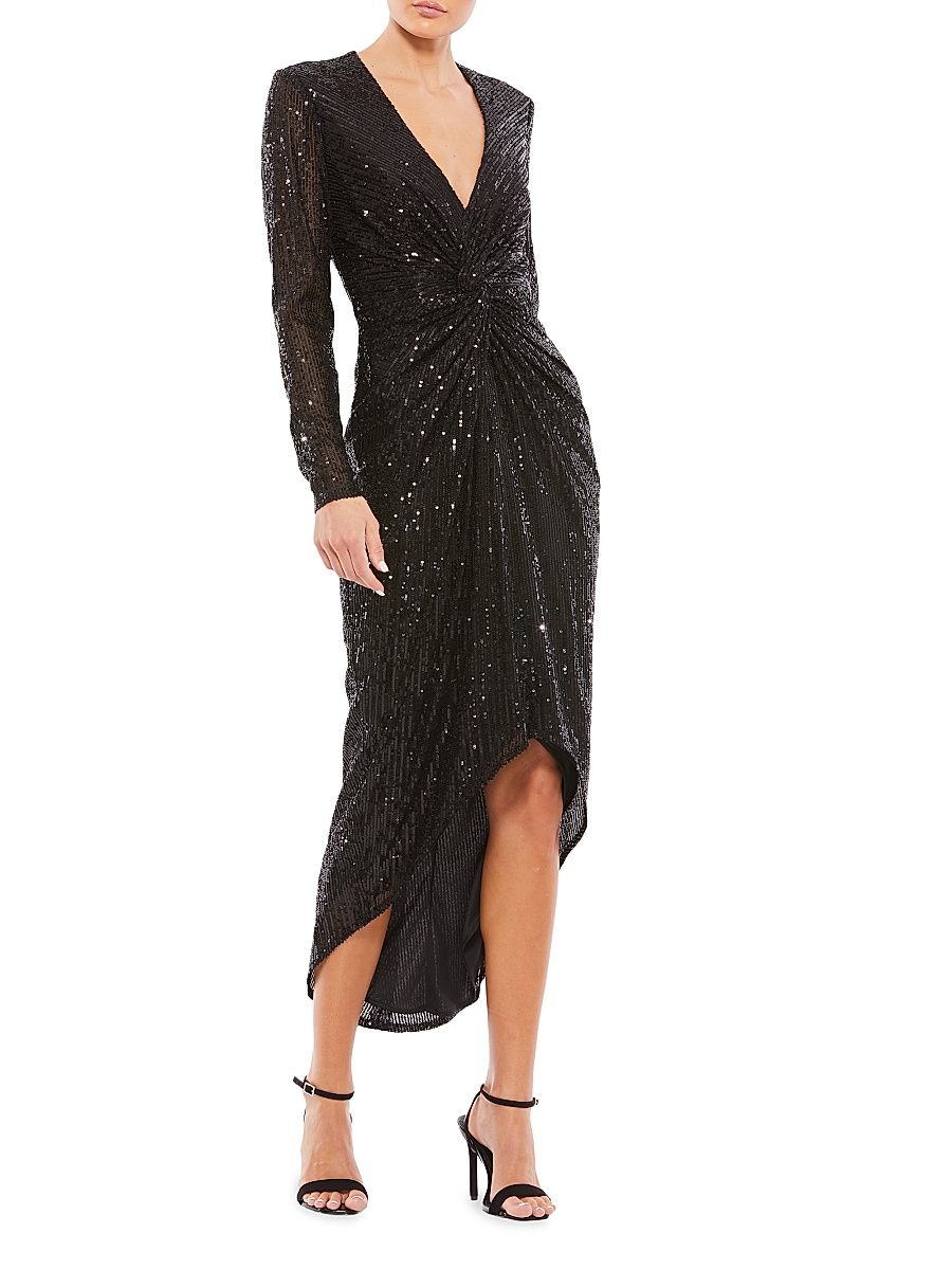 Women's Ieena Sequin Knotted Midi Dress - Black - Size 2